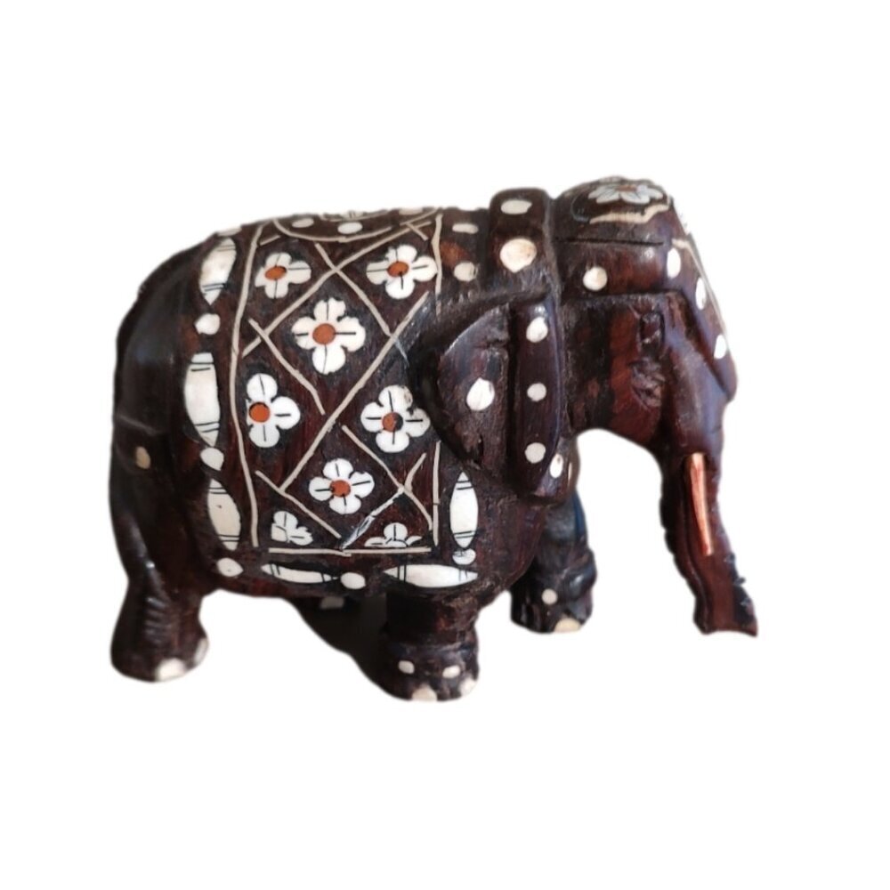 Vintage Inlaid Wooden Indian Elephant